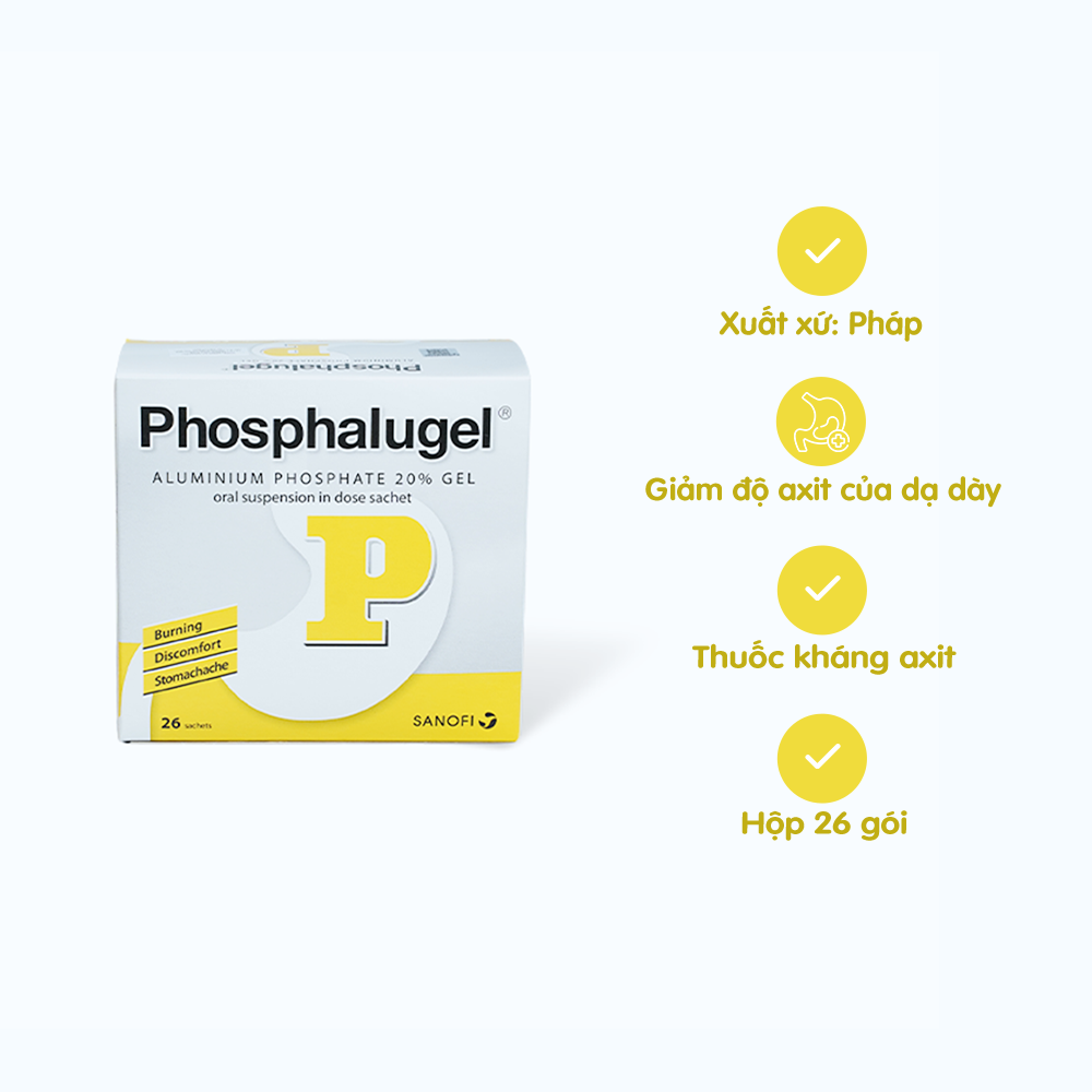 Hỗn dịch uống Phosphalugel Sanofi giảm độ axit của dạ dày (26 gói x 20g)-0