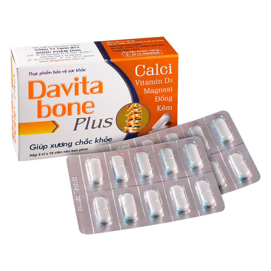 Viên uống Davita Bone Plus bổ sung calci và vitamin D (Hộp 3 vỉ x 10 viên)-0