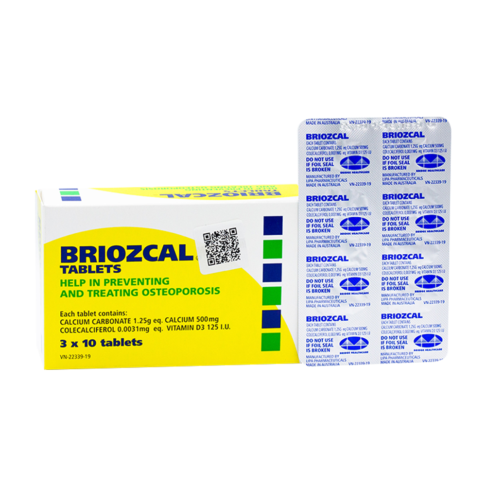 Viên nén Briozcal điều trị, phòng ngừa thiếu D3 và calci (3 vỉ x 10 viên)-2