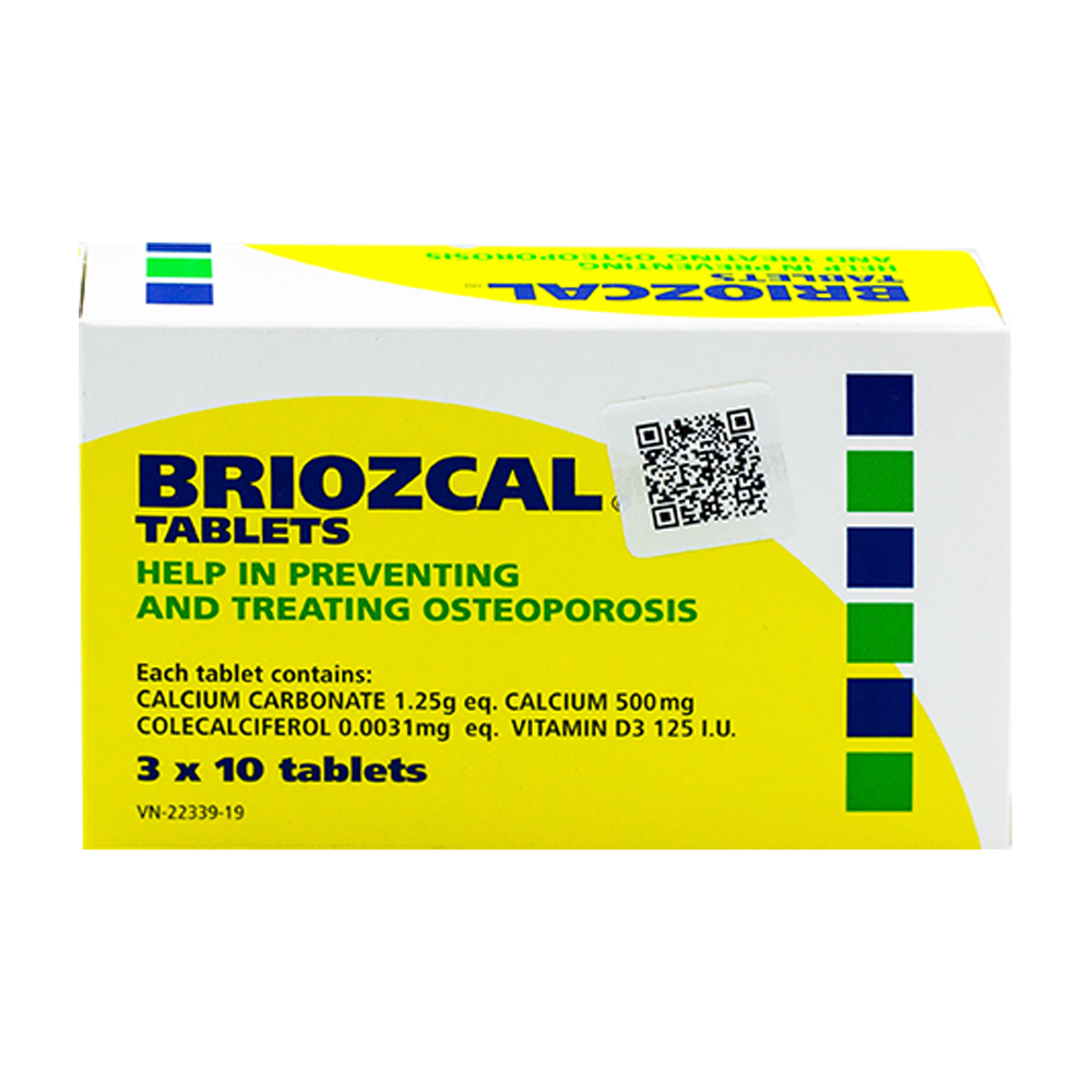 Viên nén Briozcal điều trị, phòng ngừa thiếu D3 và calci (3 vỉ x 10 viên)