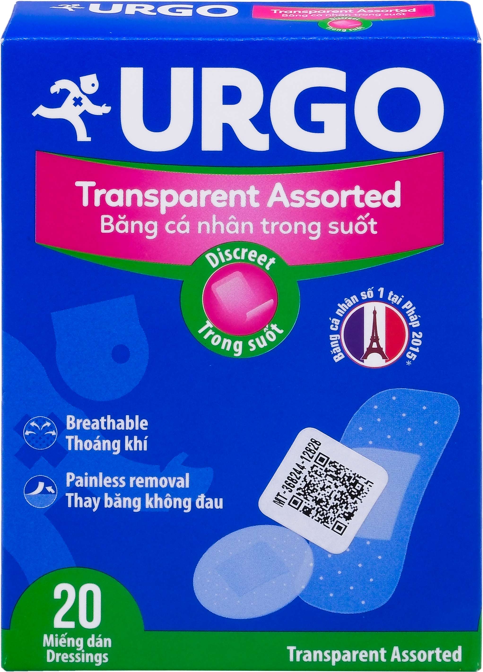 Băng cá nhân trong suốt Urgo Transparent Assorted bảo vệ các vết thương nhỏ, vết trầy xước, rách da (20 miếng)-3