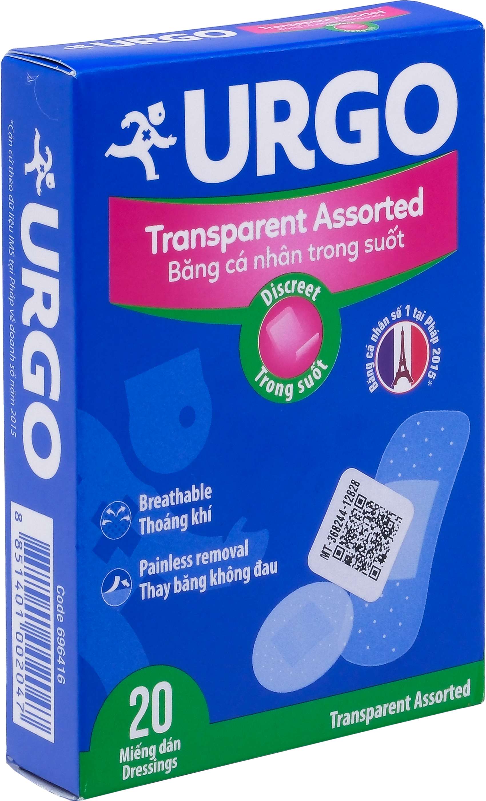 Băng cá nhân trong suốt Urgo Transparent Assorted bảo vệ các vết thương nhỏ, vết trầy xước, rách da (20 miếng)-1