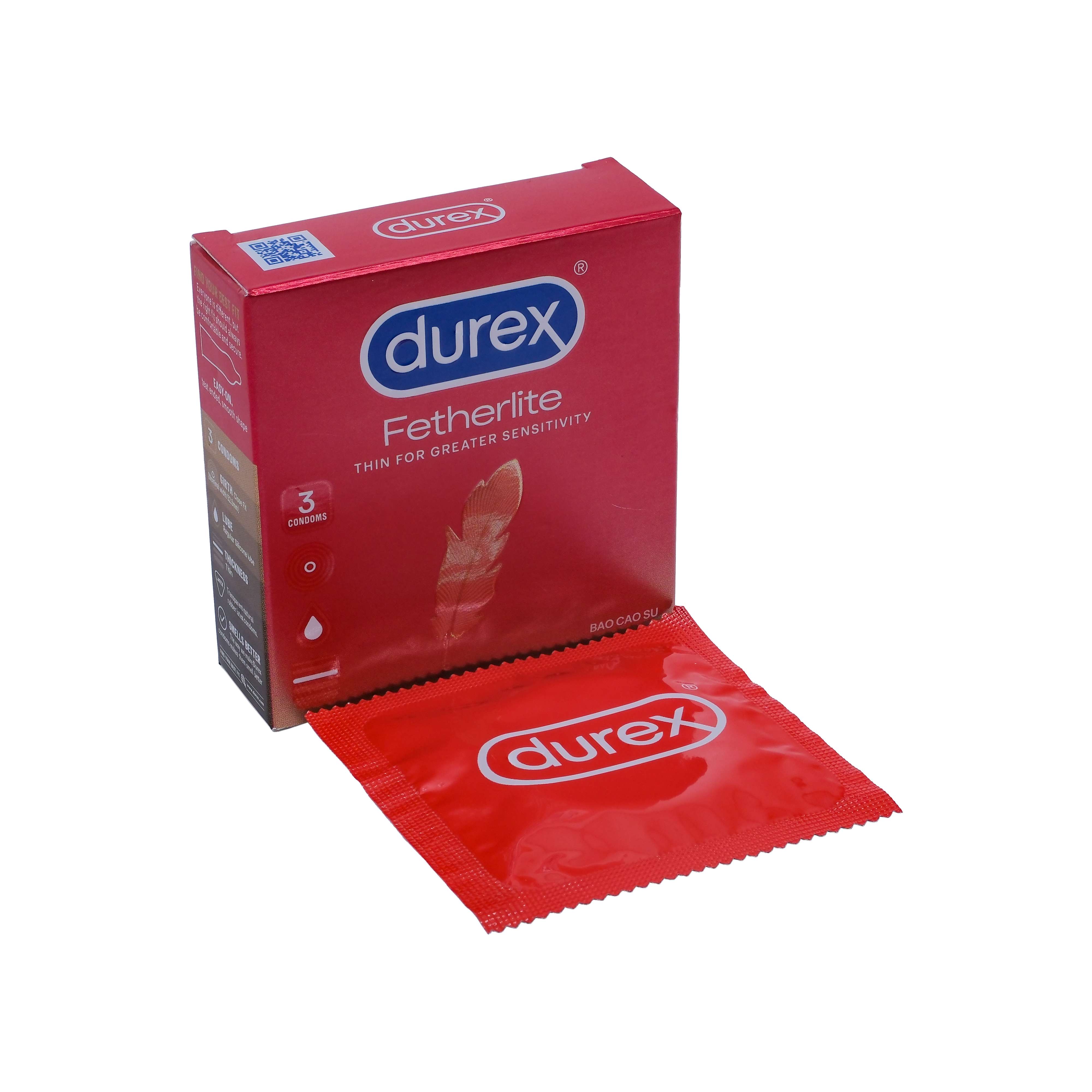 Bao cao su Durex Fetherlite vừa vặn, độ bảo vệ cao (3 cái)