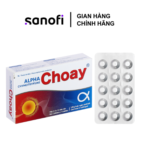 Thuốc Alpha Chymotrypsine Choay Sanofi điều trị phù nề sau chấn thương, phẩu thuật, bỏng (2 vỉ x 15 viên)-0