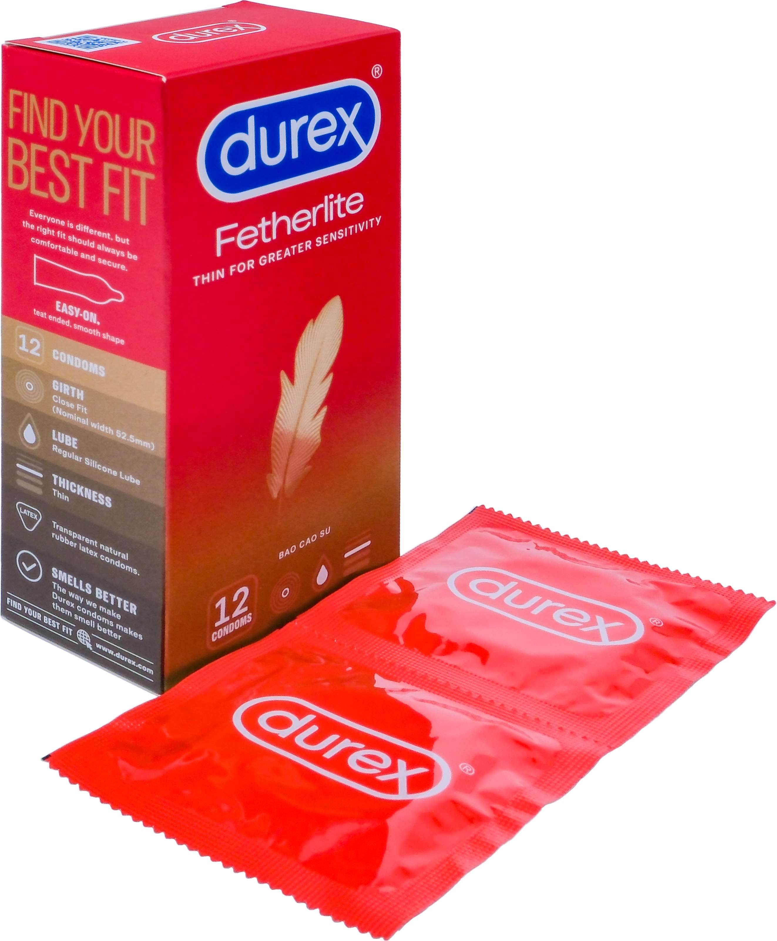 Bao cao su Durex Fetherlite vừa vặn, độ bảo vệ cao (12 cái)