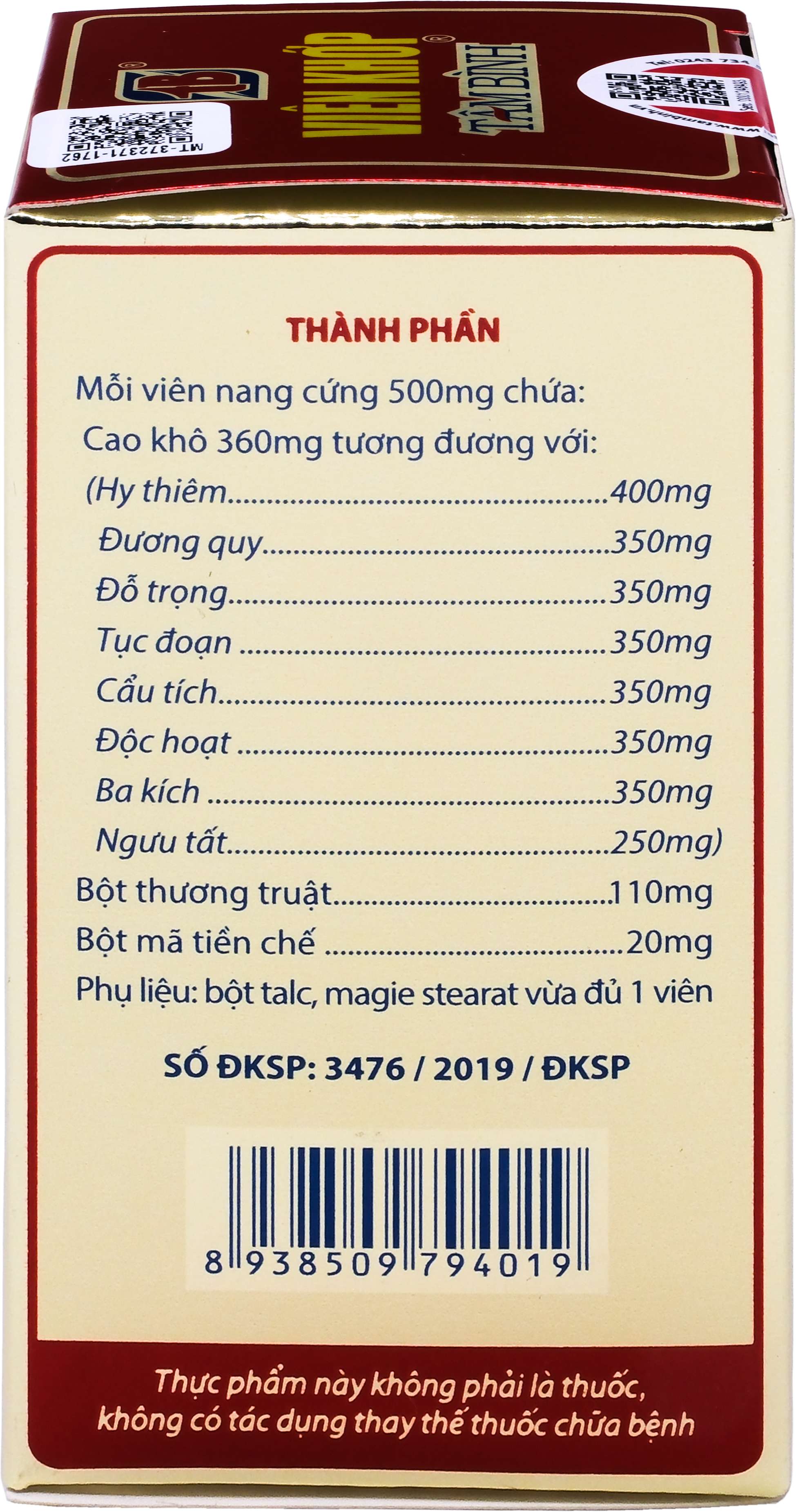 Viên khớp Tâm Bình hỗ trợ giảm các triệu chứng của thoái hóa khớp, viêm khớp (60 viên)-4