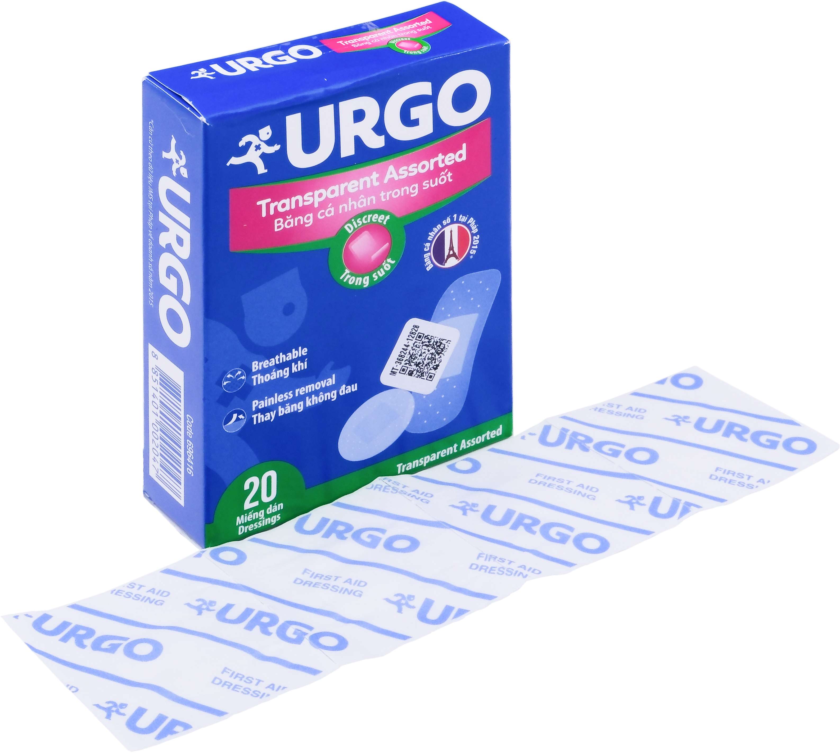 Băng cá nhân trong suốt Urgo Transparent Assorted bảo vệ các vết thương nhỏ, vết trầy xước, rách da (20 miếng)-0