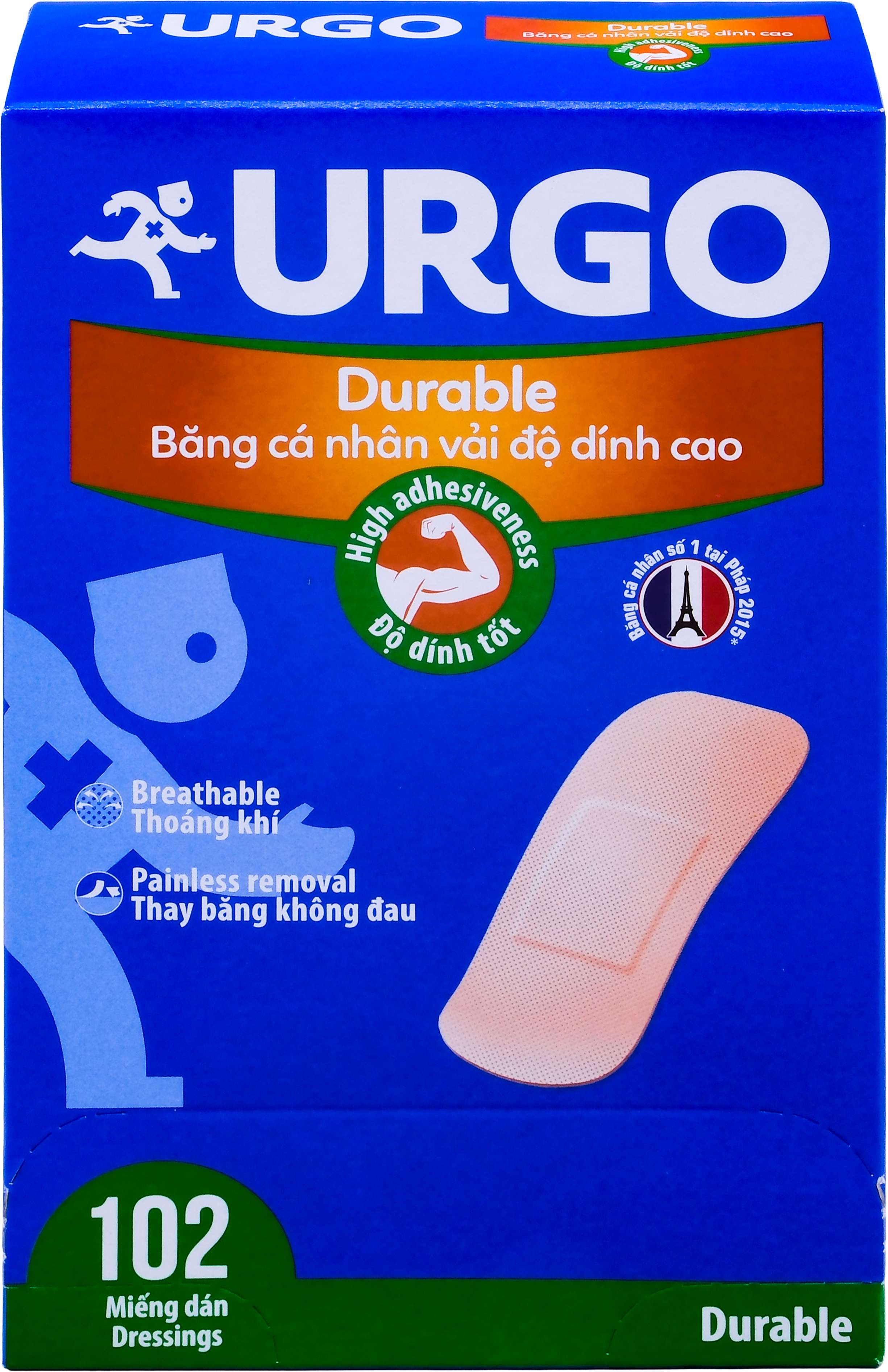 Băng cá nhân vải độ dính cao Urgo Durable size 2cm x 6cm bảo vệ các vết thương nhỏ, vết trầy xước, rách da (102 miếng)-1