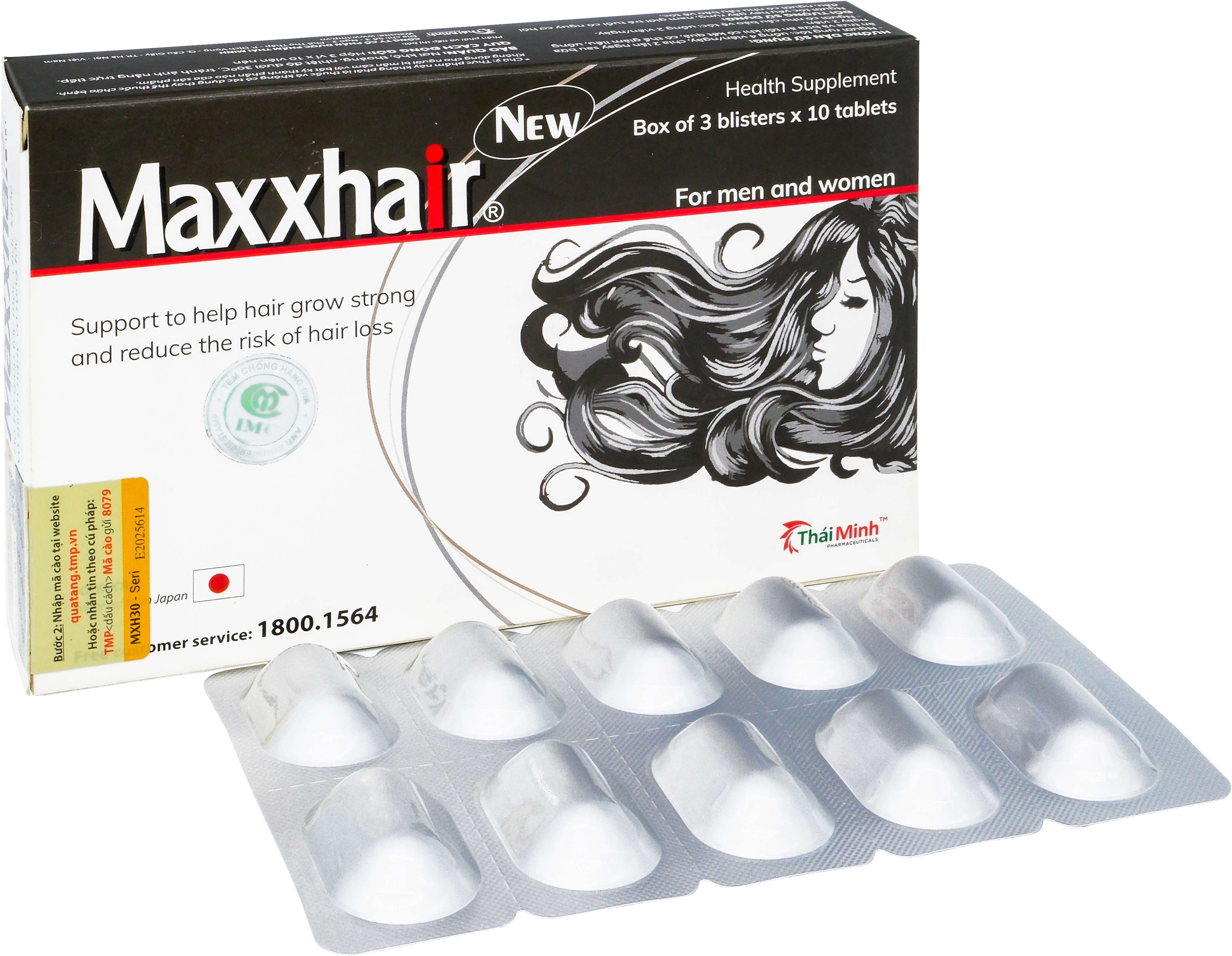 Viên uống Maxxhair New Thái Minh hỗ trợ tóc mọc chắc khỏe và giảm nguy cơ rụng tóc (3 vỉ x 10 viên)