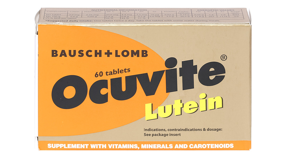 Viên nén Ocuvite Lutein Bausch & Lomb hỗ trợ tăng cường thị lực (3 vỉ x 20 viên)