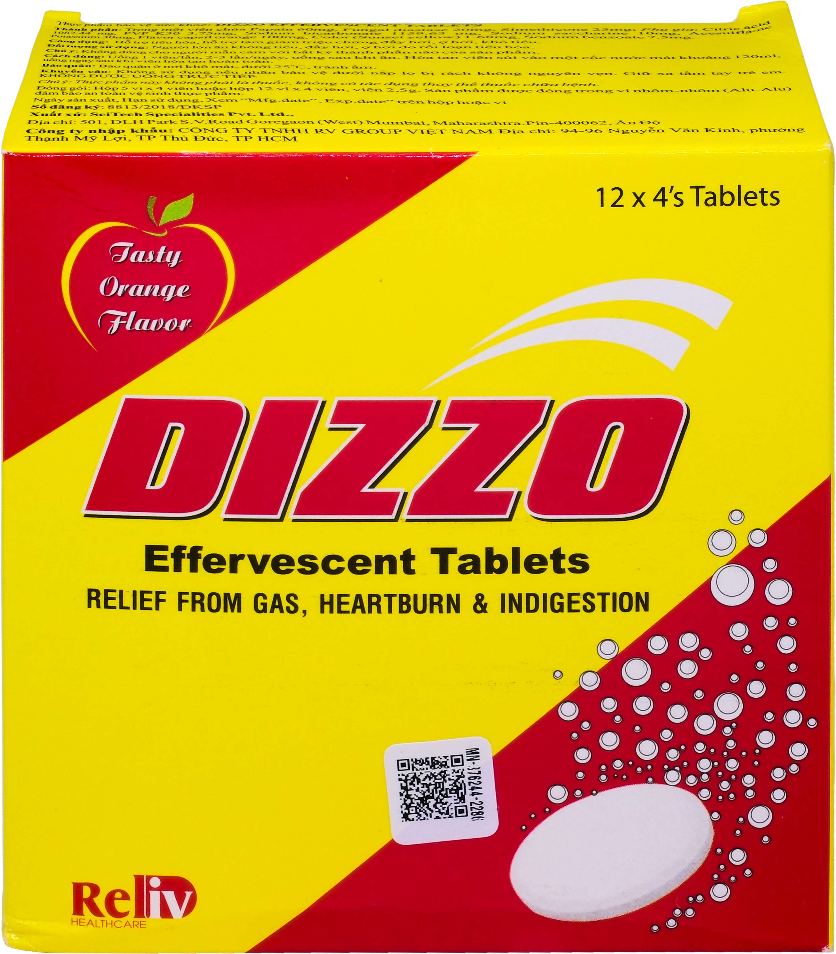 Viên sủi Dizzo Reliv hỗ trợ tiêu hóa, giảm triệu chứng đầy hơi, ợ hơi, khó tiêu (12 vỉ x 4 viên)-1