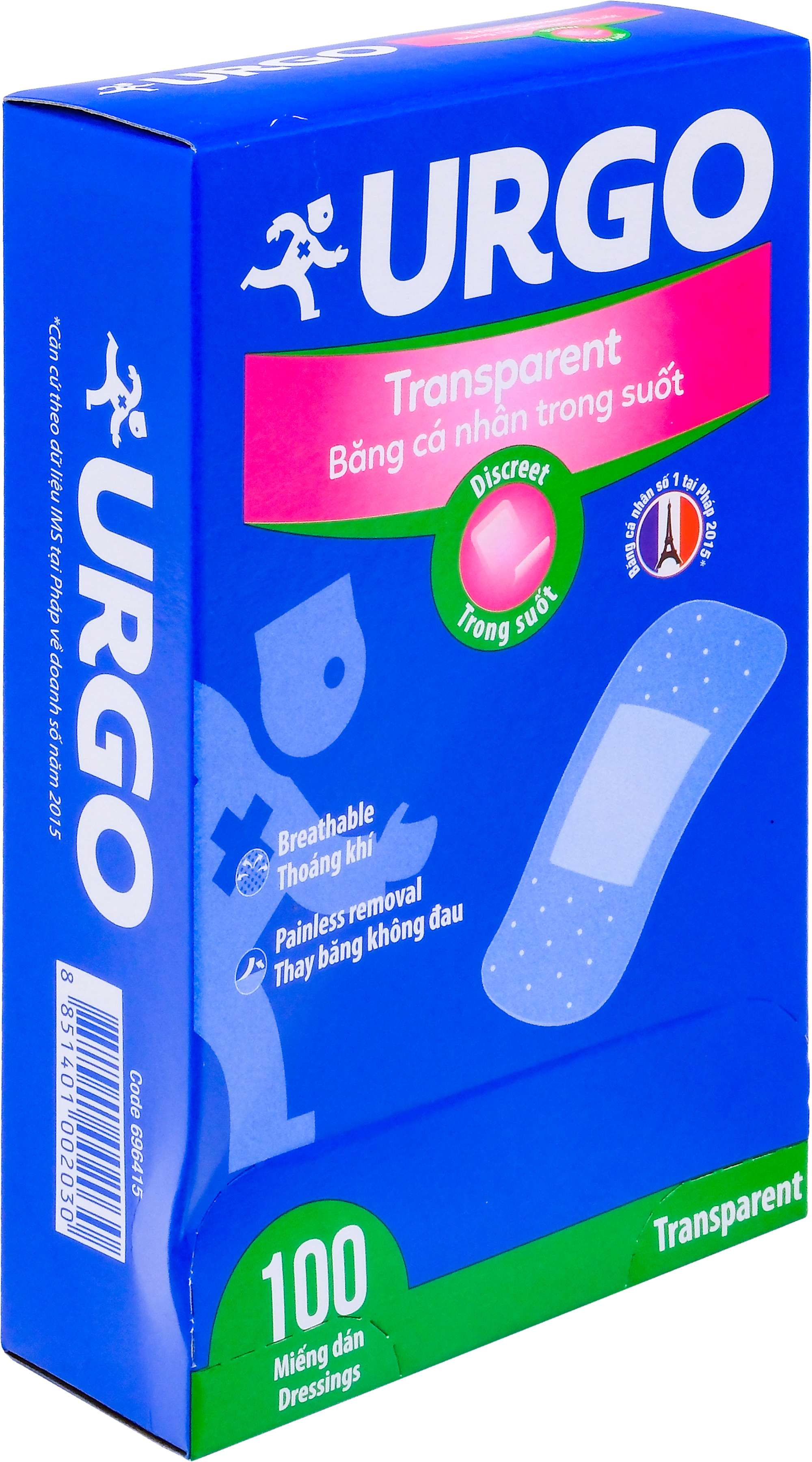 Băng cá nhân trong suốt Urgo Transparent 2cm x 7.2cm bảo vệ vết thương nhỏ, vết trầy xước (100 miếng)-1