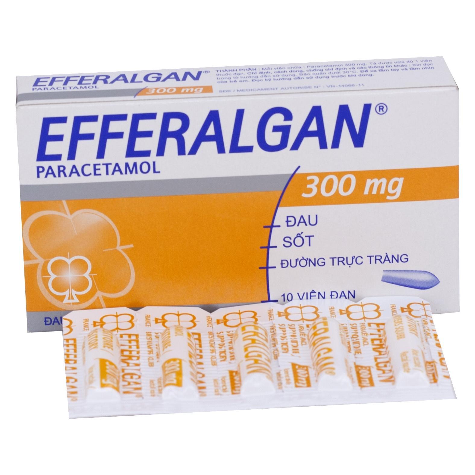 Viên đặt trực tràng Efferalgan 300mg UPSA SAS điều trị đau đầu, đau răng, sốt, nhức mỏi cơ (1 vỉ x 10 viên)-1