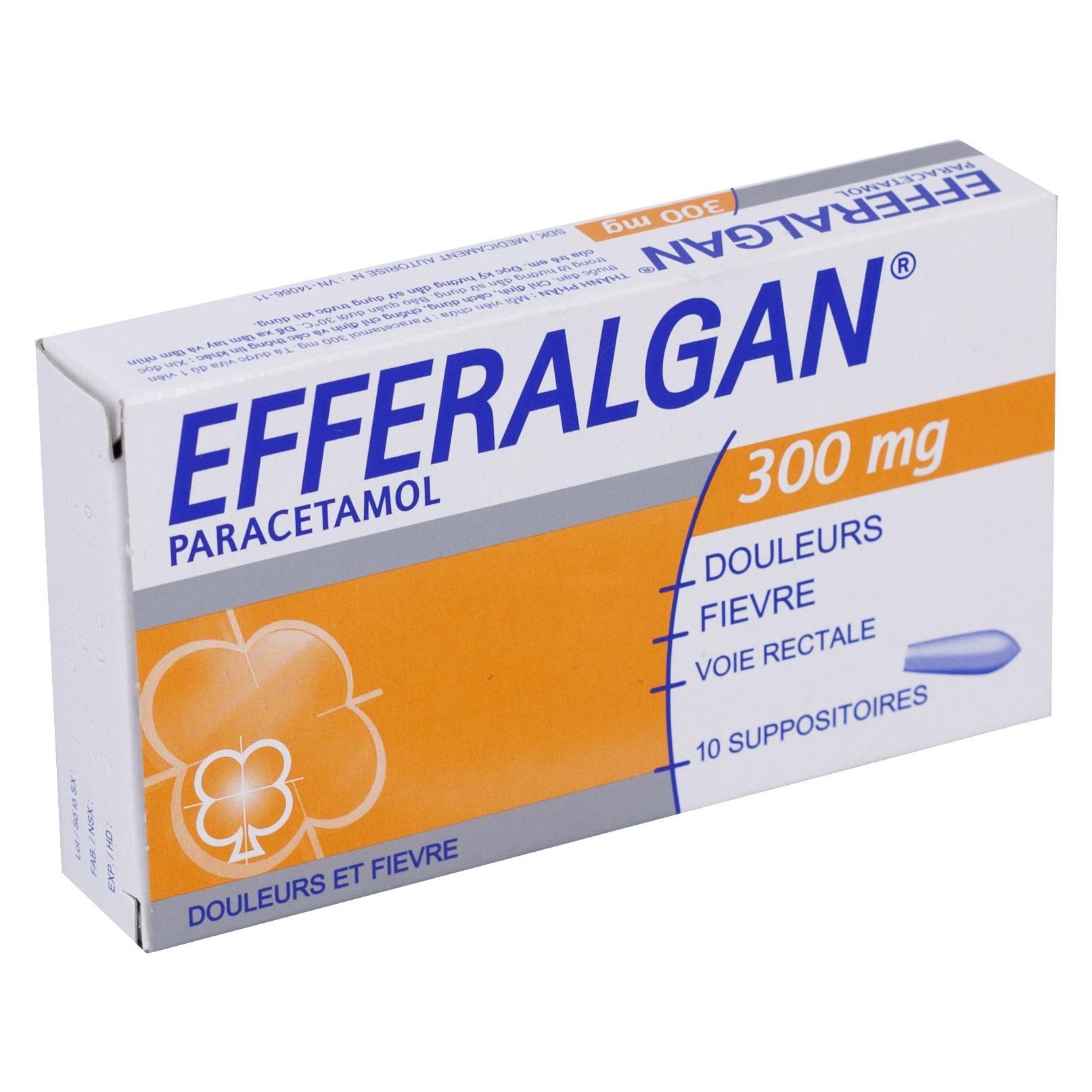 Viên đặt trực tràng Efferalgan 300mg UPSA SAS điều trị đau đầu, đau răng, sốt, nhức mỏi cơ (1 vỉ x 10 viên)