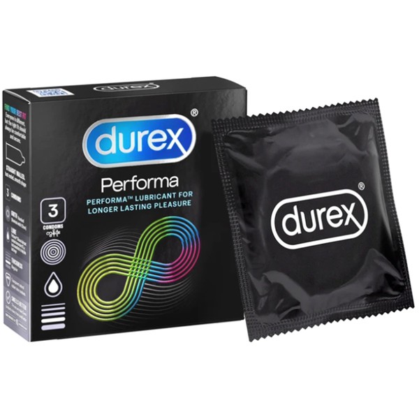 Bao cao su Durex Performa chứa nhiều gel làm mát, kéo dài thời gian quan hệ (3 cái)