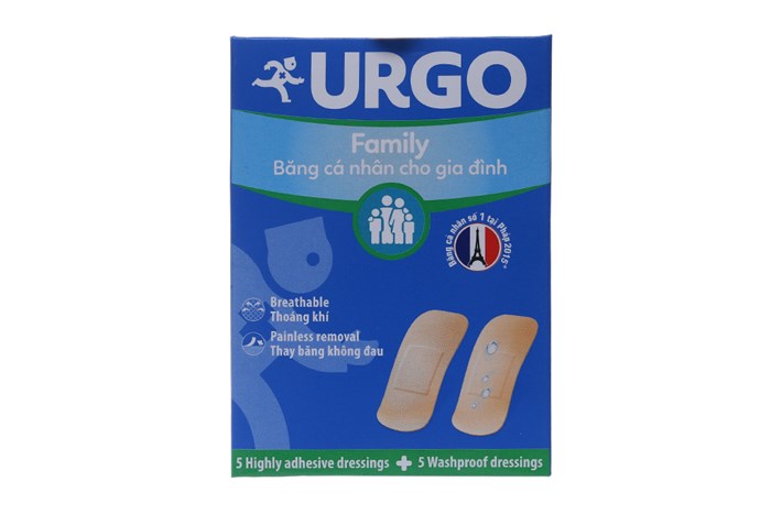 Băng cá nhân độ dính cao, co giãn tốt Urgo Family size 2cm x 6cm bảo vệ các vết thương nhỏ (10 miếng)