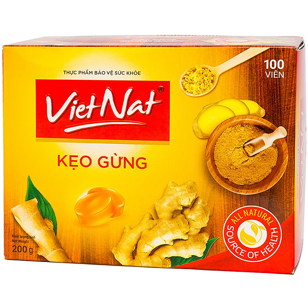 Kẹo gừng Vietnat hỗ trợ làm ấm tỳ vị, giảm nôn và các triệu chứng ăn không tiêu đầy hơi (100 viên)