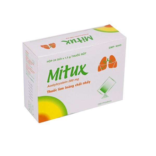 Thuốc bột uống Mitux 200mg DHG Pharma làm loãng chất nhầy đường hô hấp (24 gói x 1,5g)-0