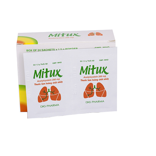 Thuốc bột uống Mitux 200mg DHG Pharma làm loãng chất nhầy đường hô hấp (24 gói x 1,5g)-3