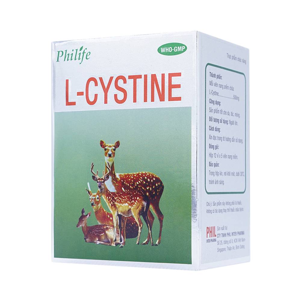 Viên nang mềm L-Cystine 500mg Phils Lin hỗ trợ điều trị viêm da do thuốc, sạm da, tàn nhang (12 vỉ x 5 viên)