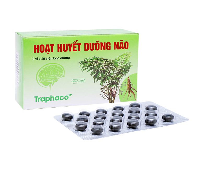 Thuốc Hoạt Huyết Dưỡng Não bao phim Traphaco điều trị suy giảm trí nhớ, căng thẳng thần kinh (5 vỉ x 20 viên)