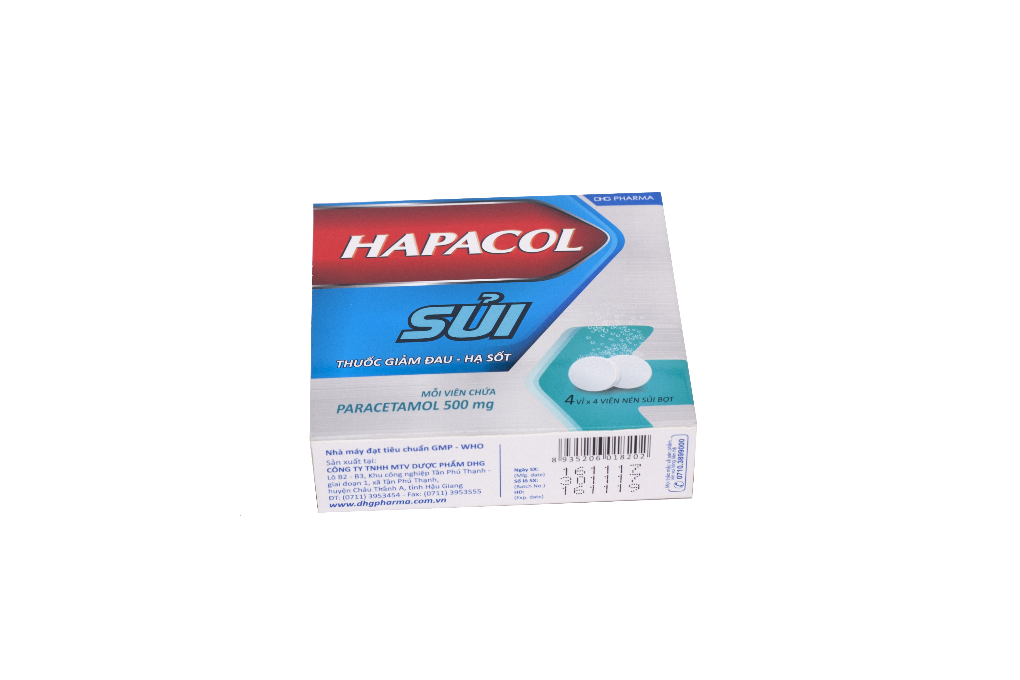 Viên sủi Hapacol 500 DHG giảm đau, hạ sốt (4 vỉ x 4 viên)-2